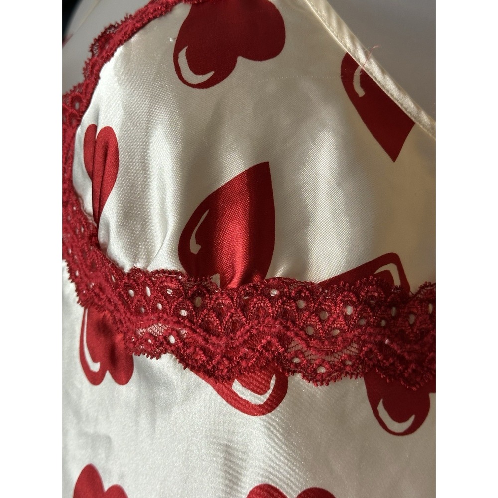 Vintage Jaclyn Smith Red Hearts Nightgown XS Lace Trim Satin Slip Dress Lingerie - Picture 7 of 15